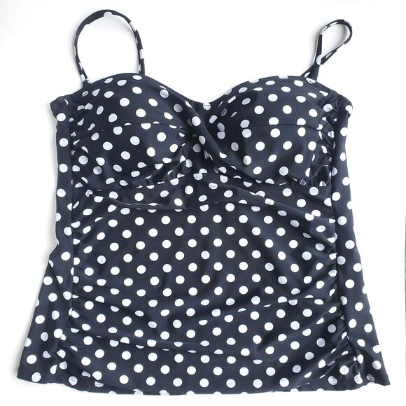 Collections by Catalina Tankini Swim Top Size L 12-14 Bandeau Black Polka Dot - Picture 1 of 8